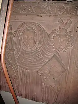 Grabplattenrest der Äbtissin Maria Salome Lasser († 1672)