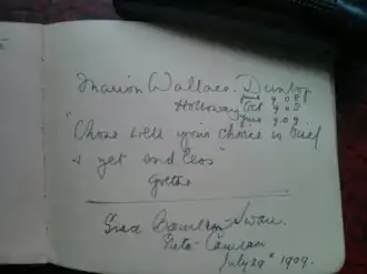 Marion Wallace Dunlop Unterschrift in Mabel Cappers WSPU Prisoners Scrapbook, 1909