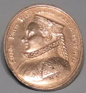 Sabina Pfinzing, Medaille von Matthäus Carl, 1592