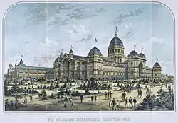 Ausstellungsgelände und Royal Exhibition Buildings an der Weltausstellung 1880 in Melbourne