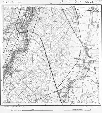 Messtischblatt 714 von 1907. Der Verlauf von Perlach zum Forsthaus Fasangarten ist deutlich zu erkennen