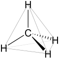 Tetraederstruktur des Methans.
