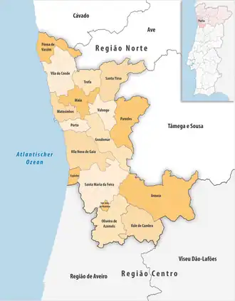 Karte der Subregion Metropolregion Porto