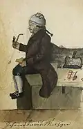 Metzgermeister Johannes David Bienz (1755–1829) mit einer Deckelpfeife; Aquarell von Wilhelm Oser, um 1820