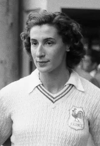 Die Olympiasiegerin von 1948 Micheline&nbsp;Ostermeyer gewann Bronze – auch Dritte über 80&nbsp;m&nbsp;Hürden und Vierte im Diskuswurf