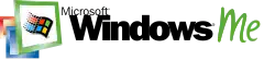 Schriftzug "Windows (R)", über dem "W" klein geschriebener Schriftzug "Microsoft (R)", rechts davon ein handschriftliches "Me", im linken Bildteil stilisierte übereinander liegende dreidimensionale Fenster, das Fenster im Vordergrund mit einem wehenden bunten Windowslogo darin