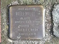 Stolperstein für Willi Milke an seinem Wohnort in der Eddelbüttelstraße 24 in Hamburg