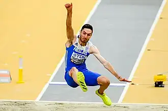 Weitsprungsprungweltmeister Miltiadis Tendoglou bei einem seiner Sprünge