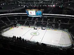 Die Minsk-Arena vor dem Spiel USA gegen Lettland bei der Eishockey-Weltmeisterschaft 2014 am 15. Mai.