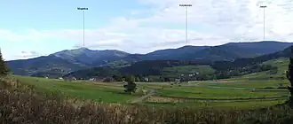 Mogielnica, Krzystonów und Jasień vom Ćwilin aus gesehen