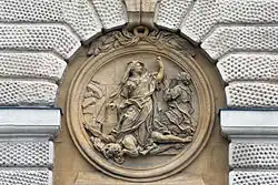 Das Edikt von Fontainebleau, das die Religionsfreiheit erneut einschränkte. Die zentrale weibliche Figur ist umgeben von flehenden und besiegten Menschen sowie einstürzenden Gebäuden und am Boden liegenden Büchern.