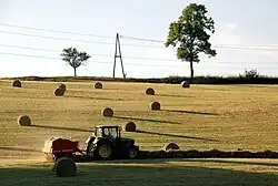 Heuernte: Pressen von Rundballen in Moosburg, Österreich