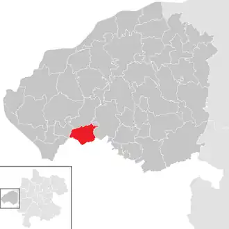 Lage der Gemeinde Moosdorf im Bezirk Braunau am Inn (anklickbare Karte)