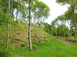 Überreste der Erdhügelburgen Les Bougs Hessais