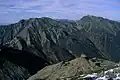 赤石岳から望む荒川三山（右端が悪沢岳）
