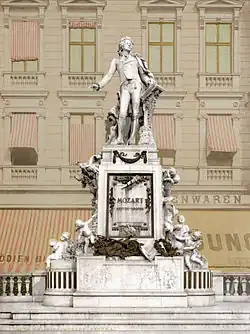 Mozartdenkmal, ursprüngliche Aufstellung am Albertinaplatz um 1900