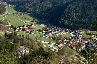 Muggendorf vom Hausstein (664&nbsp;m) aus gesehen