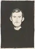 Selbstbildnis mit Skelettarm (1895), Lithografie, 46,0 × 31,5 cm, Munch-Museum Oslo