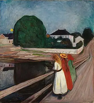 Mädchen auf der Brücke, ca. 1901, Öl auf Leinwand, 136 × 125&nbsp;cm, Norwegische Nationalgalerie