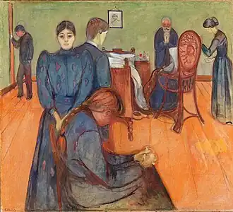 Der Tod im Krankenzimmer (1893), Öl auf Leinwand, 152,5 × 169,5 cm, Norwegische Nationalgalerie Oslo