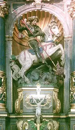 Statue in der Neuen Pfarrkirche St.&nbsp;Margaret von München-Sendling (frühes 16.&nbsp;Jhd.)