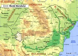 Lage des Banater Gebirges mit dem Dognecea-Gebirge