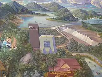 Gemaltes Bild der Talsperre Kwai Noi Bumrung Dan