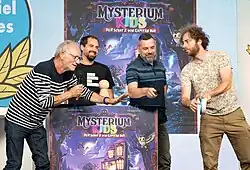 Die Mysterium-Kids-Autoren Yves Hirschfeld (links) und Antonin Boccara (rechts). Dazwischen: Mathieu Aubert (Libellud) und Benoît Forget (Space Cow)