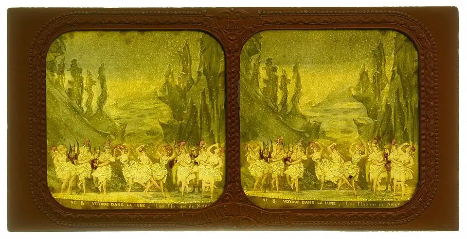 Die Schneeflocken. Stereoskopie von Jules Alexandre Marinier, um 1875