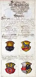 Darstellung der Nürnberger Schultheißen, ca. 17./18. Jahrhundert, auch mit irriger Zuschreibung des Geuschmid-Wappens