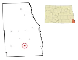 Lage von Hankinson im Richland County (links) und in North Dakota (rechts)