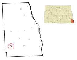 Lage von Lidgerwood im Richland County (links) und in North Dakota (rechts)