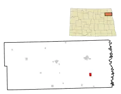 Lage von Minto im Walsh County (unten) und in North Dakota (oben)