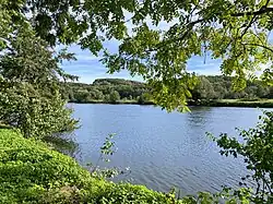 Breite, aufgestaute Ruhr nordöstlich Niederwenigern