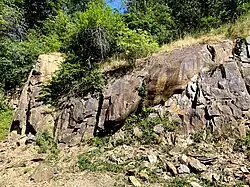 Tonschiefer-Felswand im östl. Steinbruchkessel