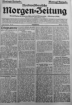 Titelseite Nordwestdeutsche Morgen-Zeitung 1911-01-09