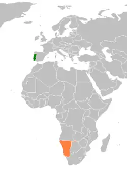 Lage von Namibia und Portugal