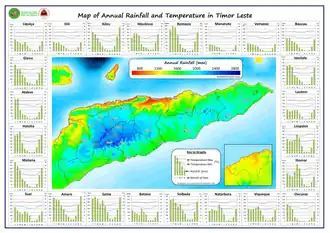 Jährliche Niederschlagsmengen und Klimagraphen für einzelne Orte[29]
