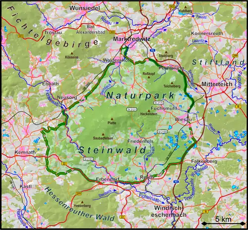 Lage und Topografie des Naturparks Steinwald