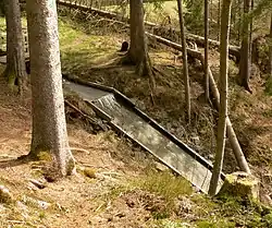 Holzrutsche der Ausflut