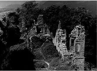 Blick von der Schildmauer in Richtung Palas (1970er Jahre)