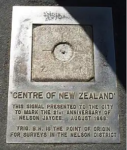Der Nullpunkt der Vermessung Neuseelands ab 1870 - s. Centre of New Zealand