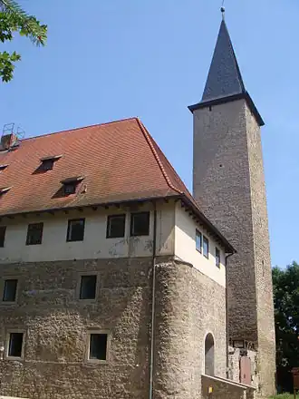 Wasserburg in Niederroßla mit dem höchsten Bergfried Deutschlands mit 57&nbsp;m Höhe