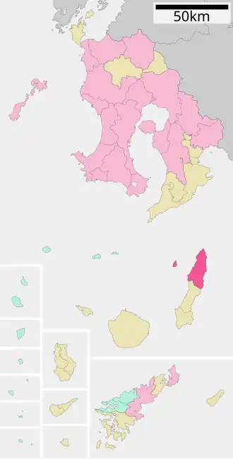 Lage Nishinoomotes in der Präfektur