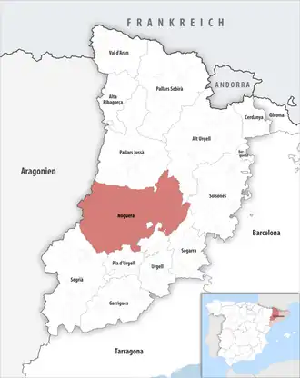 Die Lage der Comarca Noguera in der Provinz Lleida
