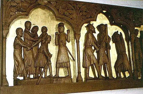 Zwei Szenen der Hüruper Passion (Gefangennahme und Geißelung Jesu)