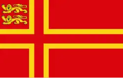 Normannische Flagge von Falaise, Geburtsort Wilhelm des Eroberers, die auf seine skandinavische Herkunft hinweist.