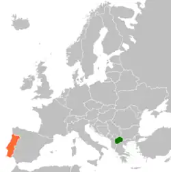 Lage von Nordmazedonien und Portugal