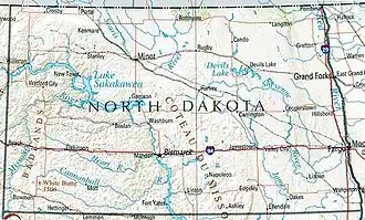 Geographische Karte North Dakotas