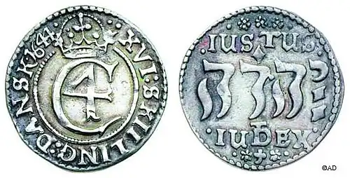 16-Schilling-Münze Cristians IV., sogenannte „Hebräermünze“.